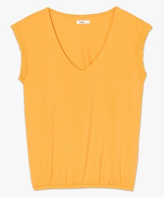 tee-shirt femme sans manches a taille elastiquee et col v orange9399901_4