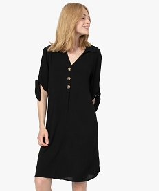 GEMO Robe femme avec boutons et col chemise Noir