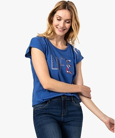GEMO Tee-shirt femme loose à broderie et clous blanc chine
