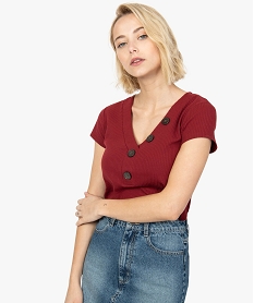GEMO Tee-shirt femme à manches courtes en maille côtelée Rouge