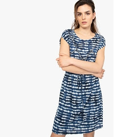 GEMO Robe femme imprimée avec bandes à franges sur lavant kaki fonce