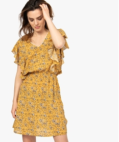 GEMO Robe femme à motifs fleuris et manches à volants Imprimé