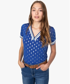 GEMO Tee-shirt femme fluide à finitions sportswear pailletées bleu standard