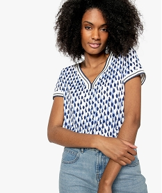 GEMO Tee-shirt femme rayé fluide à finition bord-côte pailletée marron chine