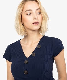 tee-shirt femme a manches courtes en maille cotelee bleu9405501_2