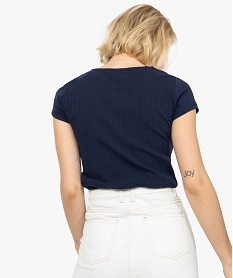 tee-shirt femme a manches courtes en maille cotelee bleu9405501_3