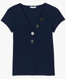 tee-shirt femme a manches courtes en maille cotelee bleu t-shirts manches courtes9405501_4