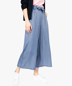 GEMO Pantalon femme large et court en lyocell avec ceinture à nouer Bleu