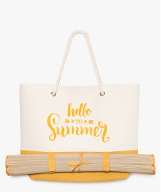 sac de plage en toile bicolore avec inscription et natte de plage jaune cabas - grand volume9411201_1