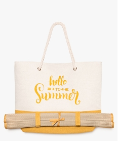 sac de plage en toile bicolore avec inscription et natte de plage jaune9411201_1