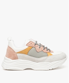 GEMO Baskets filles colorées à lacets et semelle extra large Multicolore
