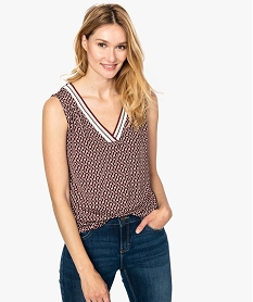 GEMO Débardeur femme fluide imprimé à col rayé pailleté Multicolore
