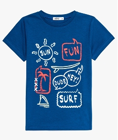 GEMO Tee-shirt garçon à manches courtes avec motifs sur lavant bleu standard