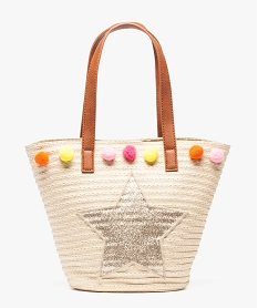 sac cabas fille avec etoile pailletee et pompons multicolores beige9418201_1