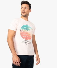 GEMO Tee-shirt homme à manches courtes avec motif coucher de soleil rose standard