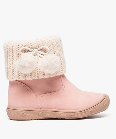 GEMO Boots fille avec tige tricotée décorée de pompons Blanc