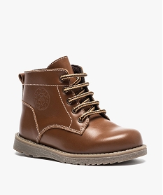bottines garcon zippees avec dessus cuir uni et lacets ronds bicolores brun boots et bottillons9424601_2
