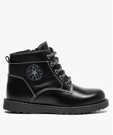 GEMO Bottines garçon zippées avec dessus cuir uni et lacets ronds bicolores Noir