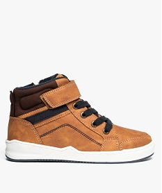 GEMO Baskets garçon semi-montantes bicolores à lacets et scratch Brun