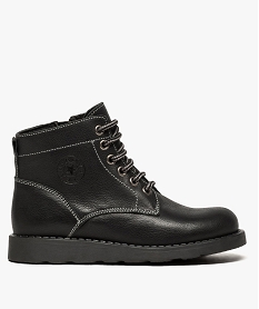 boots garcon zippees dessus cuir uni avec lacets bicolores noir boots et bottillons9426401_1