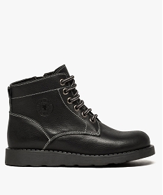 GEMO Boots garçon zippées dessus cuir uni avec lacets bicolores noir standard