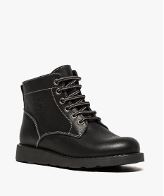 boots garcon zippees dessus cuir uni avec lacets bicolores noir boots et bottillons9426401_2