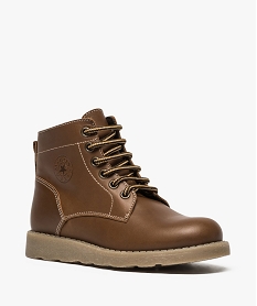 boots garcon zippees dessus cuir uni avec lacets bicolores brun9426501_2