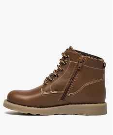 boots garcon zippees dessus cuir uni avec lacets bicolores brun boots et bottillons9426501_3