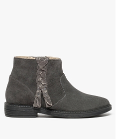 GEMO Boots fille dessus cuir suédé et patte pailletée Gris