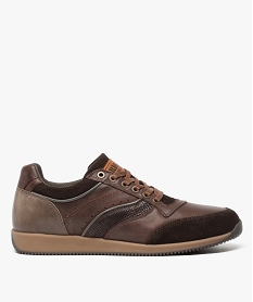 baskets homme de ville dessus cuir lisse et cuir velours brun baskets et tennis9429401_1