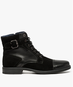 GEMO Boots homme à lacets dessus cuir lisse et cuir velours Noir