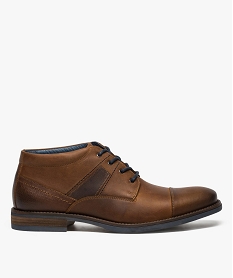 GEMO Boots homme à lacets avec dessus en cuir surpiqué marron chine