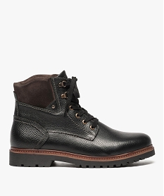 GEMO Boots homme à lacets dessus cuir semelle crantée noir vif