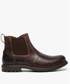 GEMO Boots homme de style chelsea avec dessus cuir et semelle crantée Brun