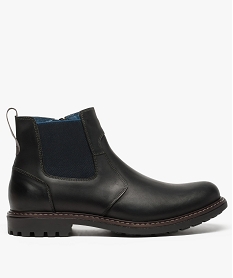 GEMO Boots homme de style chelsea avec dessus cuir et semelle crantée noir vif