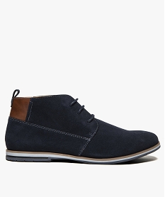 GEMO Boots homme dessus cuir à lacets avec empiècement au talon bleu chine