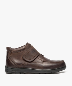 GEMO Boots homme confort en cuir fermeture scratch marron chine
