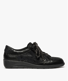 chaussures confort femme dessus cuir avec lacets pailletes et zip noir chaussures confort9434001_1