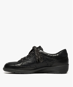 chaussures confort femme dessus cuir avec lacets pailletes et zip noir9434001_3
