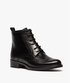 boots femme a lacets dessus cuir motifs perfores fermeture zip noir bottines et boots9437701_2