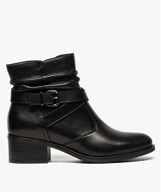 GEMO Bottines femme à talon dessus cuir et boucle métallique noir standard