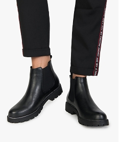 GEMO Boots femme chelsea à semelle crantée et surpiqûre métallisée noir standard