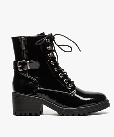 GEMO Bottines femme à talon vernies avec lacets et semelle crantée Noir