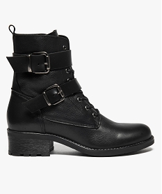 GEMO Bottines femme à lacets dessus cuir et semelle crantée Noir