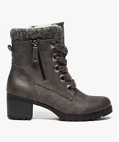 GEMO Boots femme à doublure chaude et col tricoté gris standard
