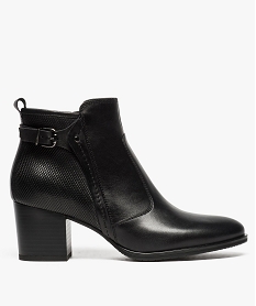 GEMO Bottines femme à talon et bouton pointu avec jeu de textures Noir