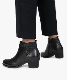 GEMO Bottines femme dessus cuir avec bride fine et fermeture zip noir standard