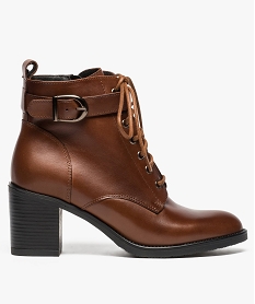 GEMO Bottines femme à talon fermeture lacets et bride à boucle Orange