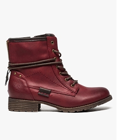 GEMO Bottines femme avec laçage autour de la tige et zip décoratif Rouge