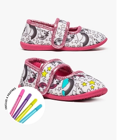 GEMO Chaussons fille babies motifs licornes à colorier - Emoji Blanc